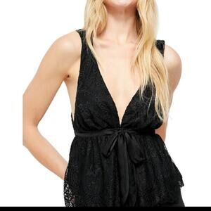 Free People Chante Lace Babydoll V-neck Tank Black